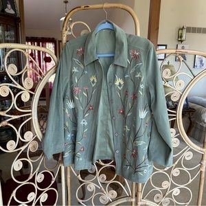 COPY - Vintage Suede Sage Green Embroidered Lined Jacket